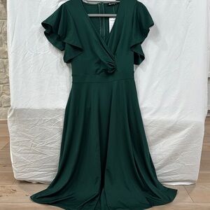 Dark Green Midi flutter sleeve PrettyGarden